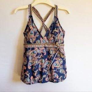 Alex Marie Paisley Cross Strap Empire Waist Tankini Swimsuit Top